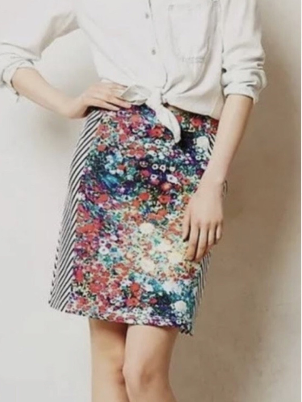 Anthropologie Tabitha Womens Art To Wear Pencil Mini Skirt Size 14 Floral Stripe